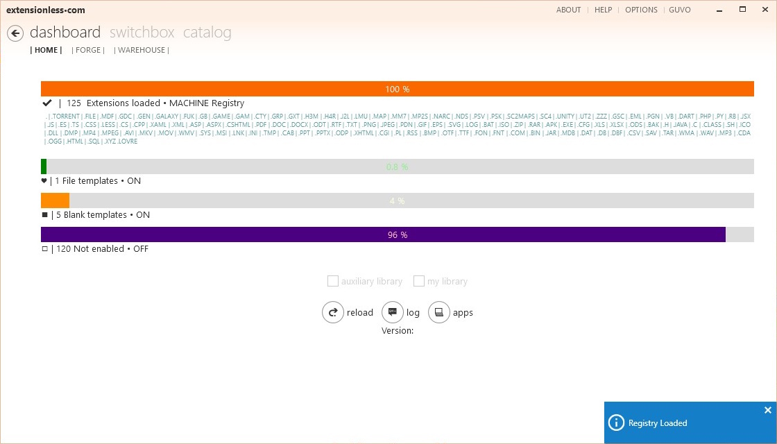 Extensionless dashboard screenshot