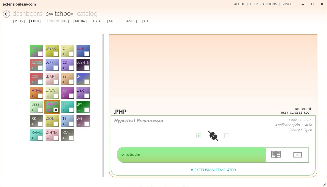 Extensionless switchbox screenshot